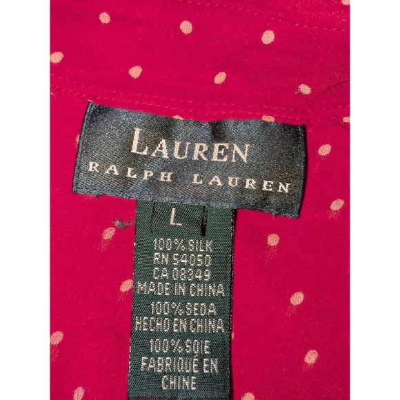 Lauren Ralph Lauren Silk Button Down Shirt Top Polka Dot Red Size L - Picture 3 of 6